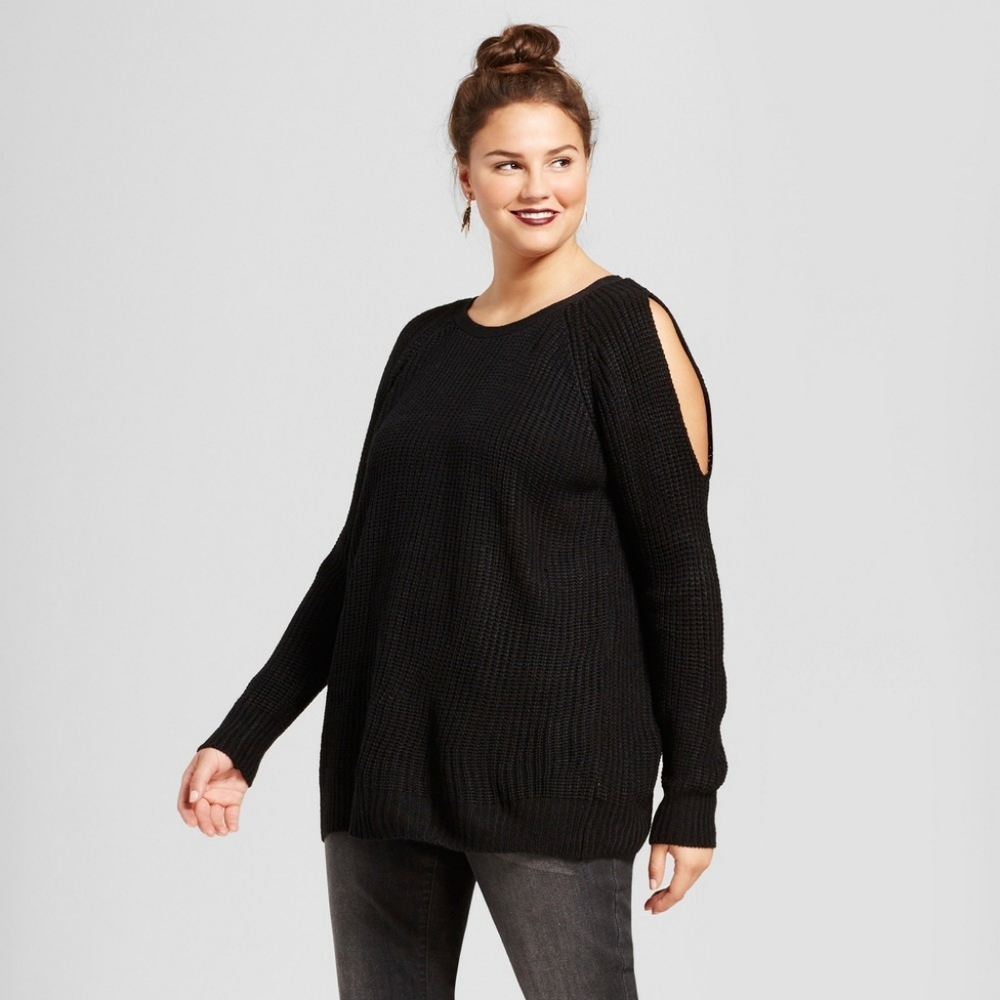3/$15 NEW Open Back Cold Shoulder Black Sweater